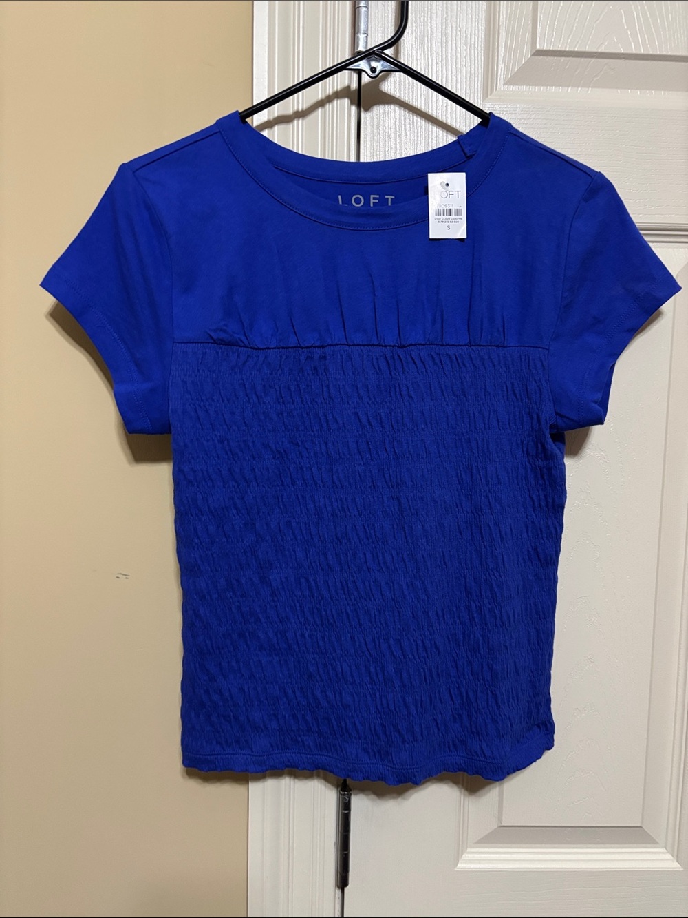 LOFT Royal Blue Short Sleeve Smocked Top